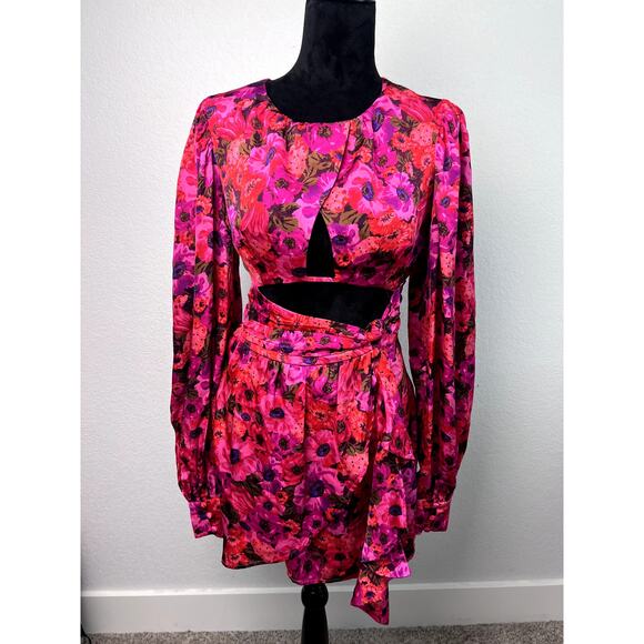 For Love And Lemons Dresses & Skirts - For Love & Lemons Lauren Floral Cutout Mini Dress - Red, Size L